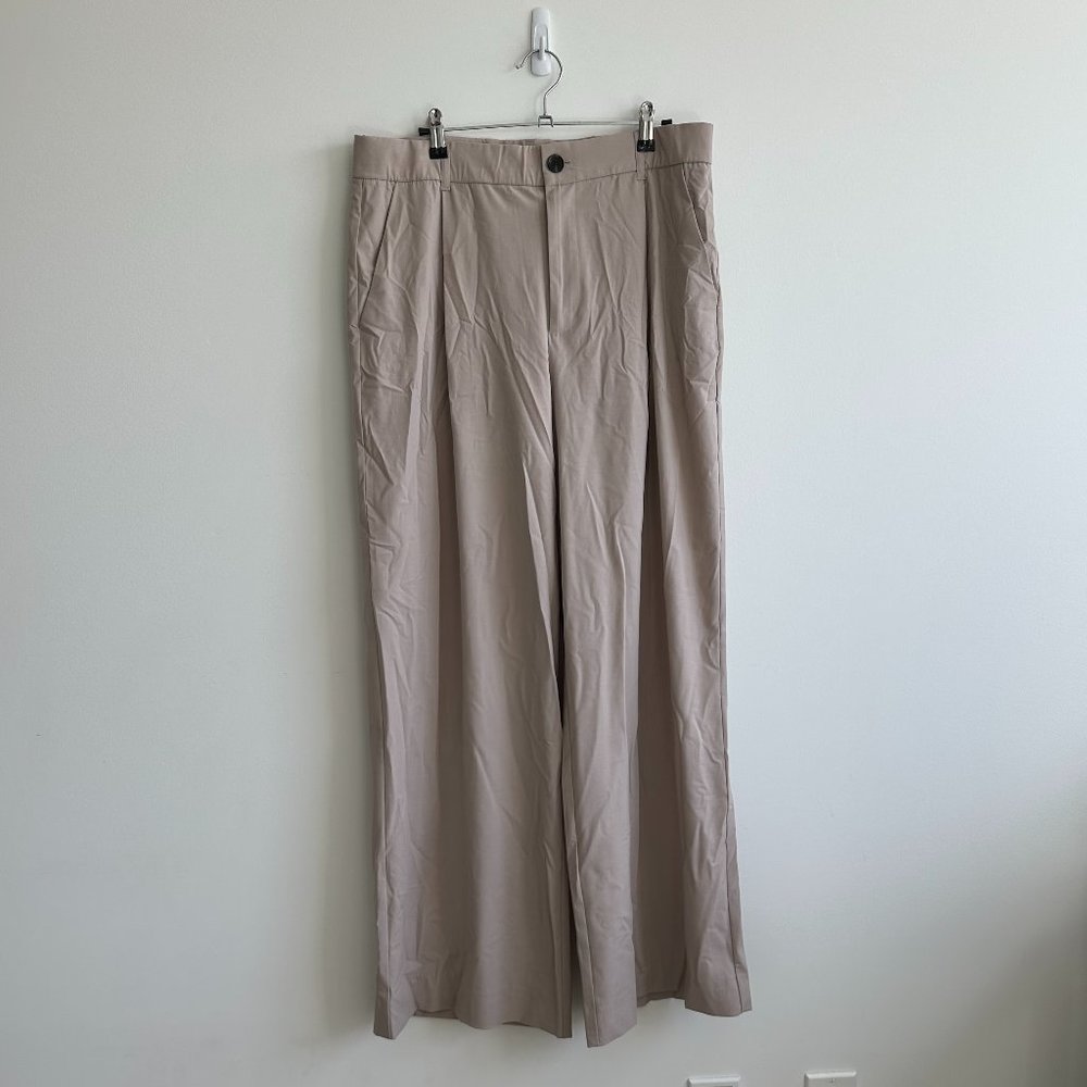 Zara High Rise Wide Leg Tailored Pants Sz XL Beige Color
